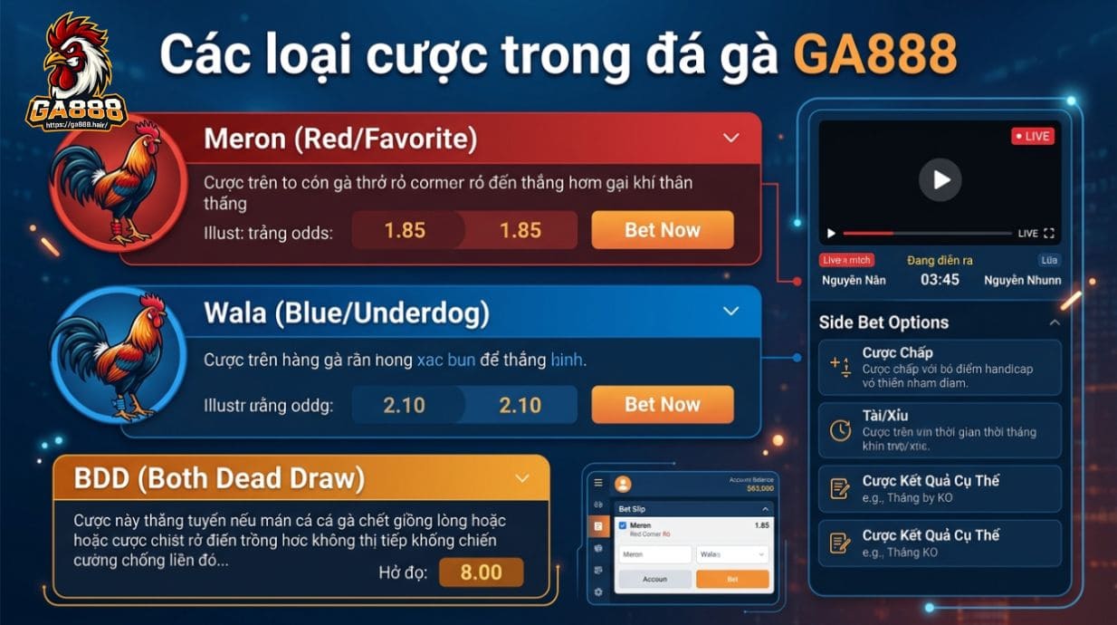 Các loại cược trong đá gà GA888