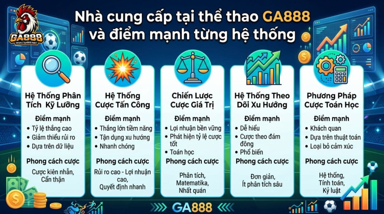 Nhà cung cấp tại thể thao GA888 và điểm mạnh từng hệ thống