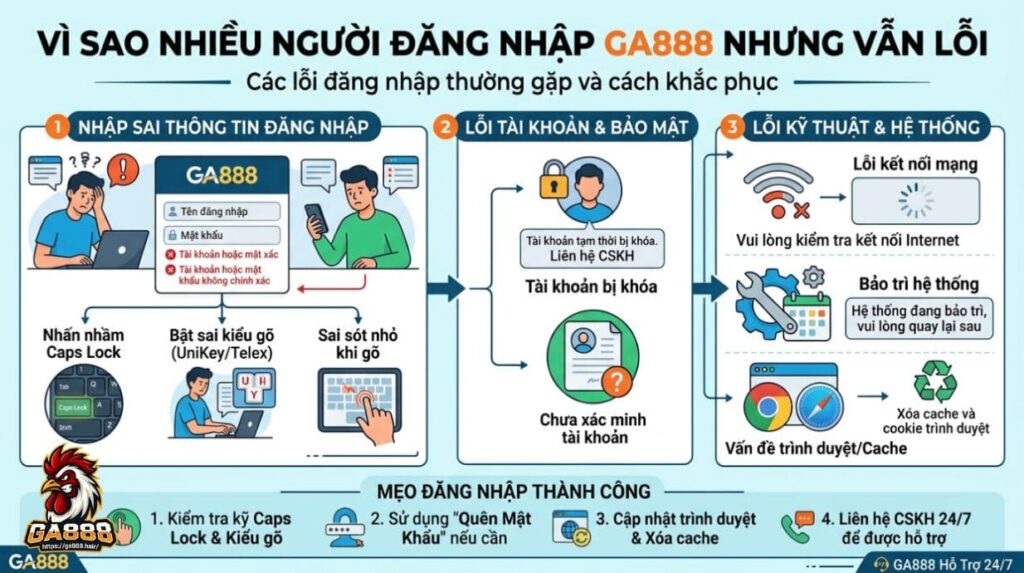 Vì sao nhiều người đăng nhập GA888 nhưng vẫn lỗi